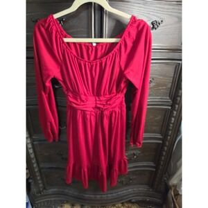 Anrabess Red Long Sleeve Smocked Mini Dress Ruffle Hem Square Neck XS NWT